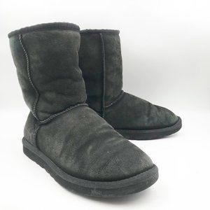 UGG Classic Short Black Suede Sheepskin Fur Lined Boots Mid Calf Y2K Womens 8